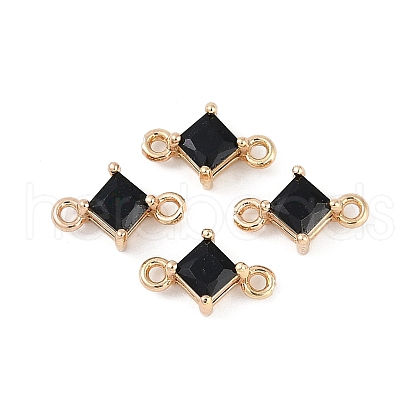 Brass Pave Glass Rhombus Links Connector Charms GLAA-Q088-001H-1