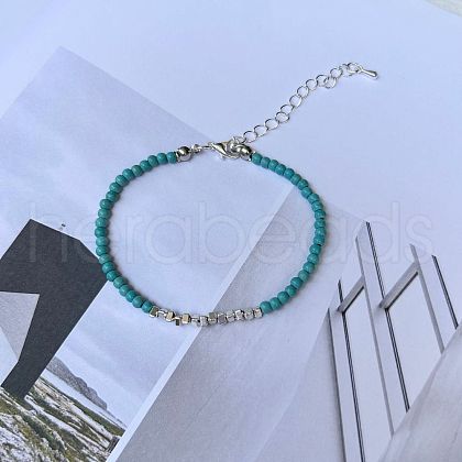 Natural Turquoise & Non-Magnetic Synthetic Hematite Beads Bracelets for Women QK0251-2-1