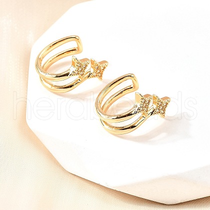 Brass Micro Pave Clear Cubic Zirconia Cuff Earrings EJEW-F370-04G-1