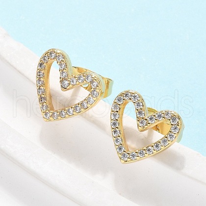 Brass Micro Pave Clear Cubic Zirconia Stud Earrings EJEW-C139-02G-1
