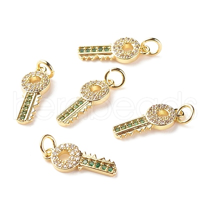 Brass Micro Pave Green & Clear Cubic Zirconia Pendants ZIRC-P094-02G-RS-1