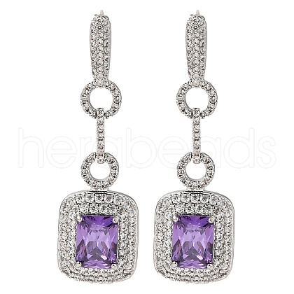 Brass Micro Pave Cubic Zirconia Dangle Stud Earrings EJEW-H014-15P-09-1