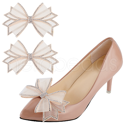 GOMAKERER 2Pcs Bowknot Polyester Rhinestone Shoe Decorations FIND-GO0002-35-1
