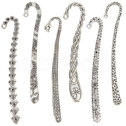 SUNNYCLUE 12Pcs 6 Styles Tibetan Style Alloy Bookmark Findings with Holes FIND-SC0008-99-1