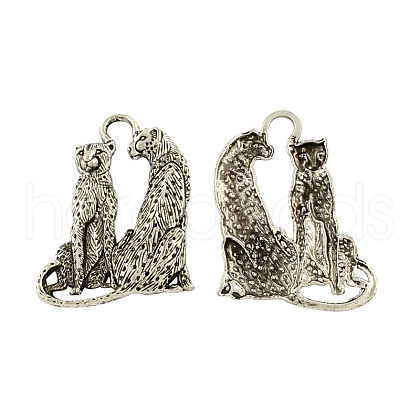 Tibetan Style Alloy Double Cheetah Big Pendants TIBEP-Q043-281-RS-1