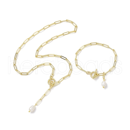 Mother's Day Jewellery Oval Natural Cultured Freshwater Pearl Pendant Necklaces & Bracelets Jewelry Sets SJEW-JS01300-1