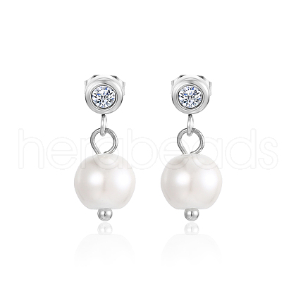 Stainless Steel Dangle Earrings with Freshwater Pearls for Women TB1233-2-1
