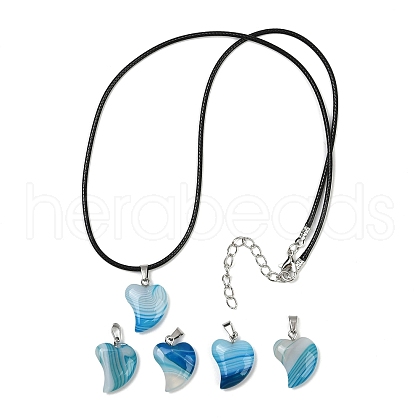Dyed Natural Banded Agate Heart Pendant Necklaces NJEW-G166-01C-1