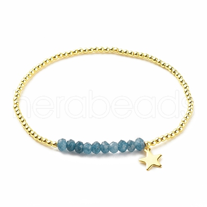 Natural Malaysia Jade(Dyed) Round Beaded Stretch Bracelet with 304 Stainless Steel Star Charms BJEW-JB08059-03-1