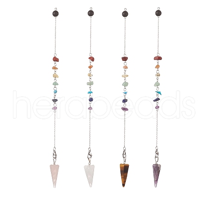 Hexagonal Cone Natural Gemstone Dowsing Pendulums PALLOY-JF02040-1