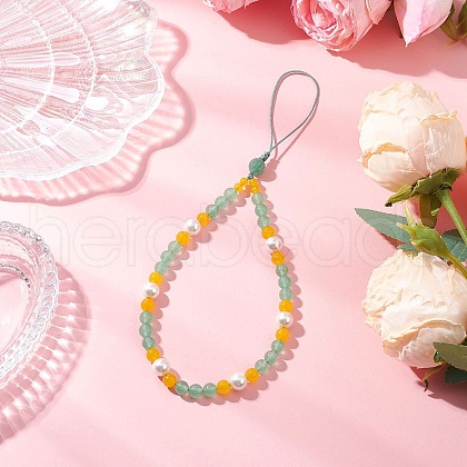 Natural & Dyed Malaysia Jade Mobile Straps HJEW-JM03426-02-1