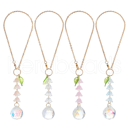 Teardrop Glass & Acrylic Flower Car Mirror Pendant Decorations HJEW-DR00051-1