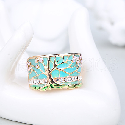 Tree Pattern Alloy with Rhinestone Enamel Finger Rings FS-WG83F61-01-1