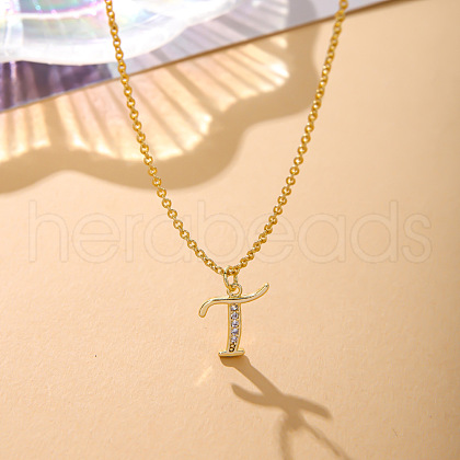 Fashionable Brass Micro Pave Clear Cubic Zirconia Initial Pendant Necklaces for Women FS-WG2FE2D-20-1