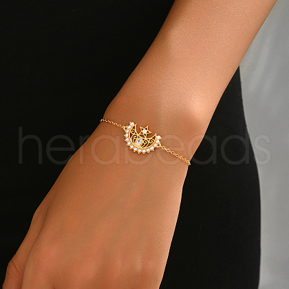 Elegant Hollow Star and Moon  Brass Pave Clear Cubic Zirconia Bracelets CA0567-1