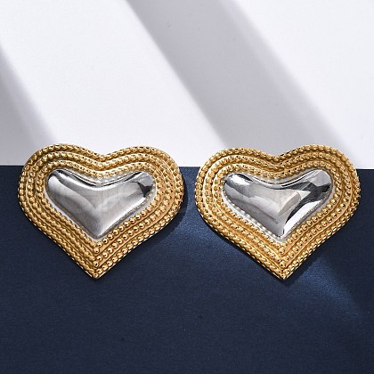 304 Stainless Steel Two Tone Stud Earrings EJEW-Z109-05GP-01-1