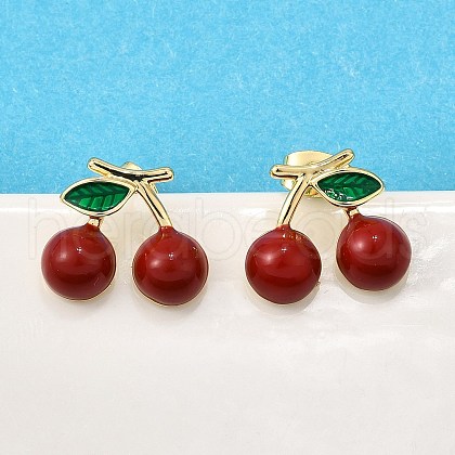 Brass Enamel Stud Earrings EJEW-G430-06A-G-1