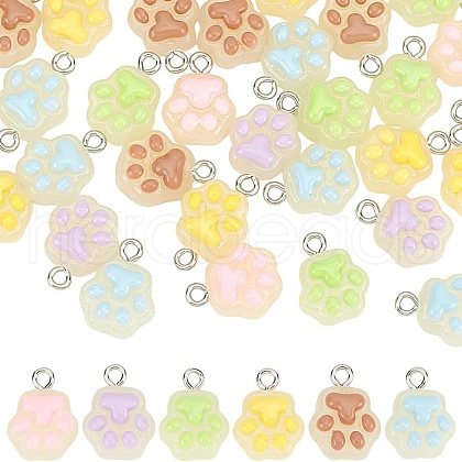 ARRICRAFT 48Pcs 8 Colors Translucent Resin Paw Print Pendants CRES-AR0001-31-1