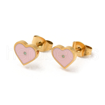 Ion Plating(IP) 304 Stainless Steel Stud Earrings with Pink Enamel EJEW-Q783-06G-1