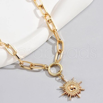 Sun Alloy Pendant Paperclip Chain Necklaces for Women FS-WG180B3-01-1