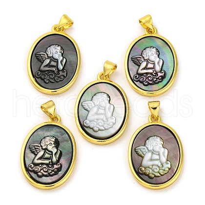 Natural Black Lip Shell Carved Angel Pendants KK-D537-07G-02-1