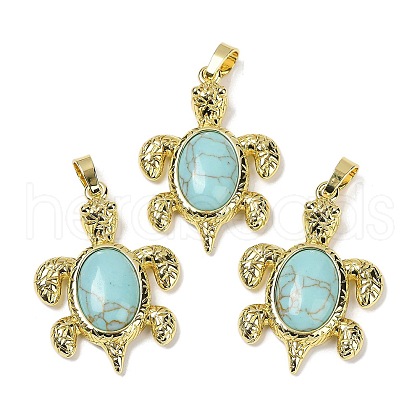 Synthetic Turquoise & Brass Pendants KK-F887-01G-02-1