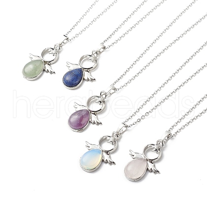 5Pcs 5 Style Natural & Synthetic Mixed Gemstone Angel Pendant Necklaces Set with 304 Stainless Steel Chains for Women NJEW-JN04097-1