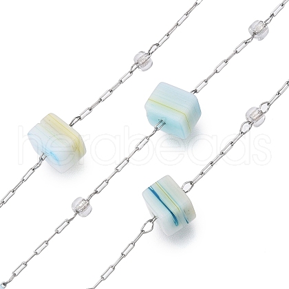 Handmade Cube Lampwork & Seed Bead Chains CHS-T006-10P-1