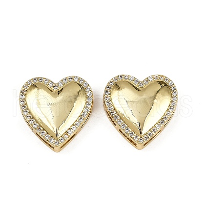 Heart Brass Micro Pave Clear Cubic Zirconia Slide Charms KK-S526-29G-1