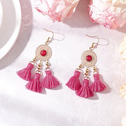 304 Stainless Steel Polycotton Tassel Chandelier Earrings EJEW-JE06452-02-1