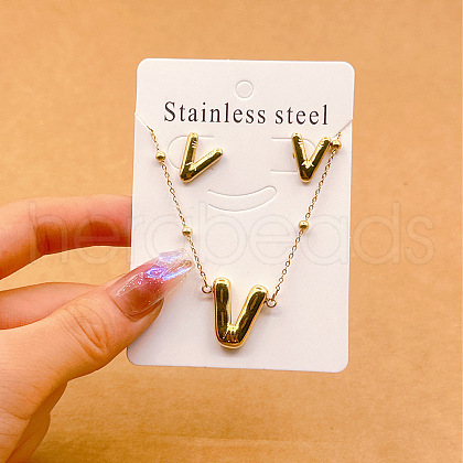 304 Stainless Steel Pendant Necklaces & Stud Earrings Sets FS-WGEB5F1-22-1