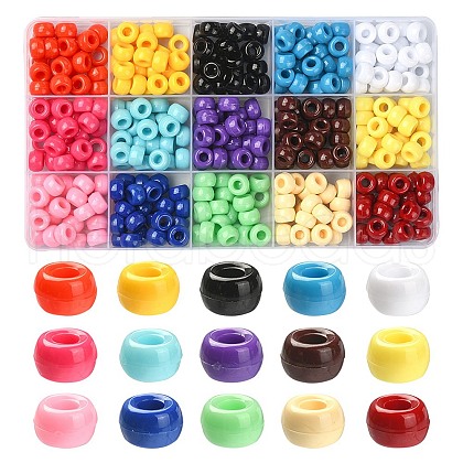 375Pcs 15 Colors Opaque Plastic Beads KY-FS0001-15-1