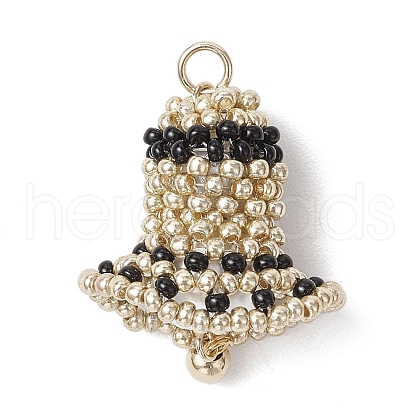 Round Glass Seed Beaded Peace Bell Pendants PALLOY-MZ00733-1