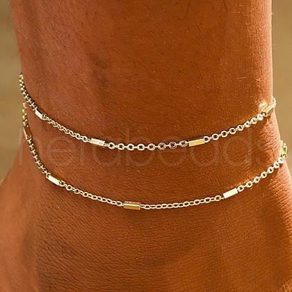 Brass Double Layer Cable Chain Anklets for Women FS-WGB1635-04-1