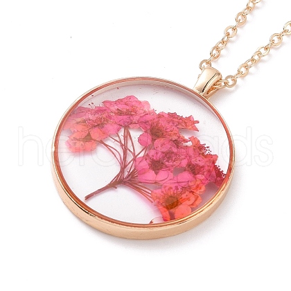 Dry Pressed Real Flower Resin Pendant Necklace NJEW-G088-01KCG-03-1