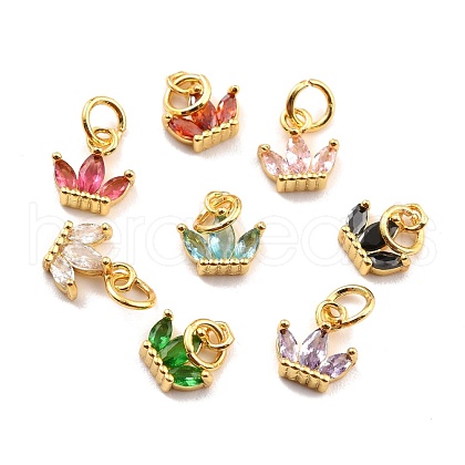 Brass Cubic Zirconia Charms KK-A156-02G-RS-1