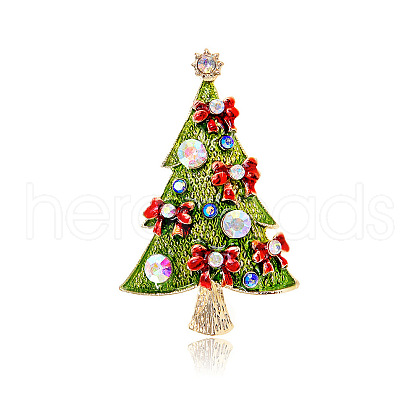Christmas Tree Enamel Pin with Rhinestone XMAS-PW0001-268-1