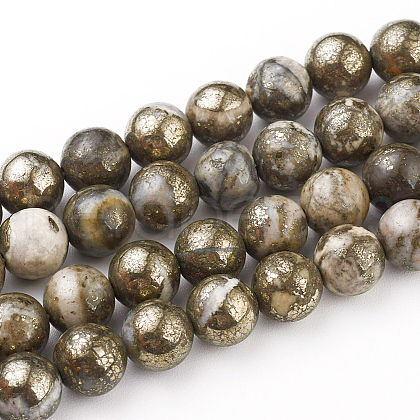 Natural Pyrite Beads Strands G-G839-01-8mm-1