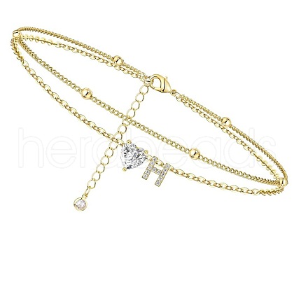 Heart & Letter Brass Crystal Rhinestone Charm Double Layer Anklets FS-WG6749C-08-1