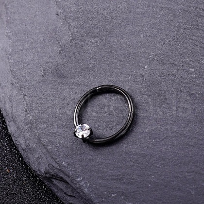 316L Stainless Steel Micro Pave Cubic Zirconia Hoop Nose Rings WG352E4-12-1