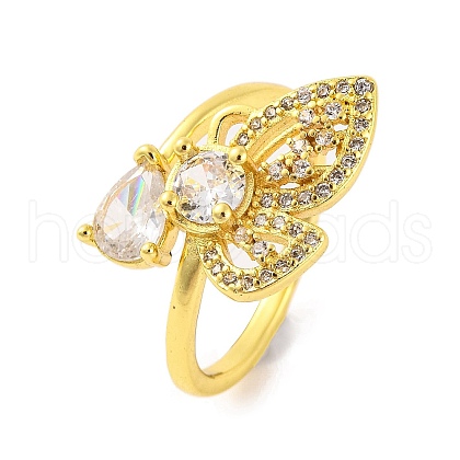 Butterfly Cubic Zirconia & Glass Open Cuff Ring RJEW-U003-01G-1