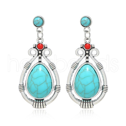Bohemian Fringed Synthetic Turquoise Dangle Earrings LN9016-1-1