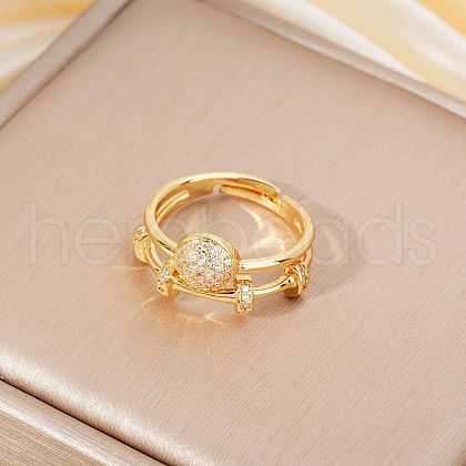 Brass Micro Pave Cubic Zirconia Adjustable Finger Rings for Women BI4333-3-1