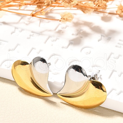 304 Stainless Steel Two Tone Stud Earrings EJEW-F355-04GP-03-1