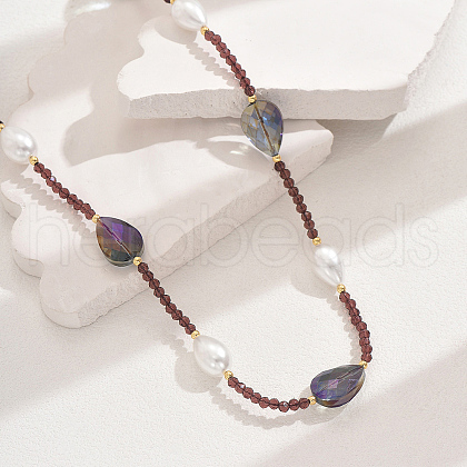 Fashionable Vintage Teardrop Imitation Pearl & Glass Sead Beaded Women's Long Necklaces VH4179-7-1