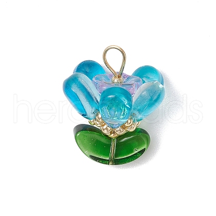 Brass Glass Flowers Pendants PALLOY-MZ00630-06-1
