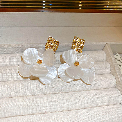 Flower Alloy Acrylic Dangle Stud Earrings FS-WG82D7C-01-1