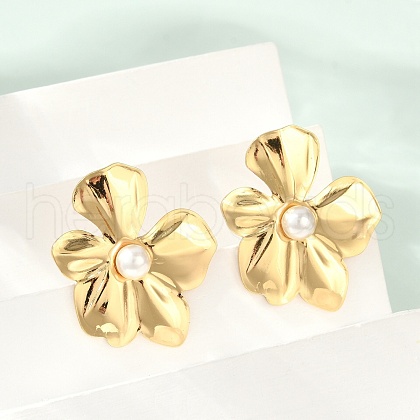 304 Stainless Steel ABS Plastic Pearl Stud Earrings for Women EJEW-U046-12B-G-1