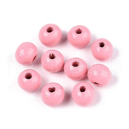 Spray Painted Round Natural Schima Wood Beads WOOD-A018-8mm-06-1