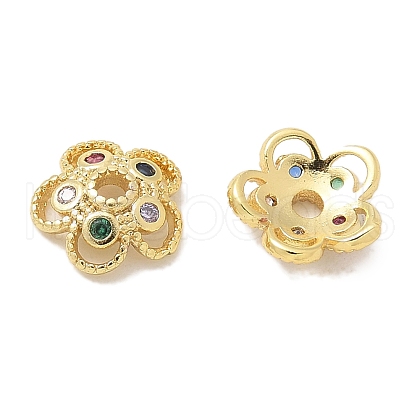 Rack Plating Brass Micro Pave Cubic Zirconia Bead Caps KK-K293-23A-G-1
